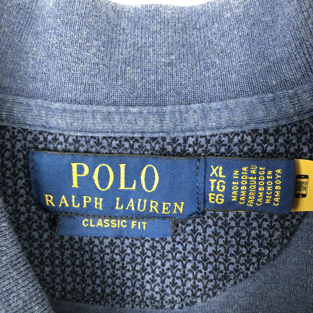Ralph Lauren POLO RALPH LAUREN CUSTOM FIT all-over print short-sleeved polo shirt, men's size XL cotton navy blue type Vintage Second Hand