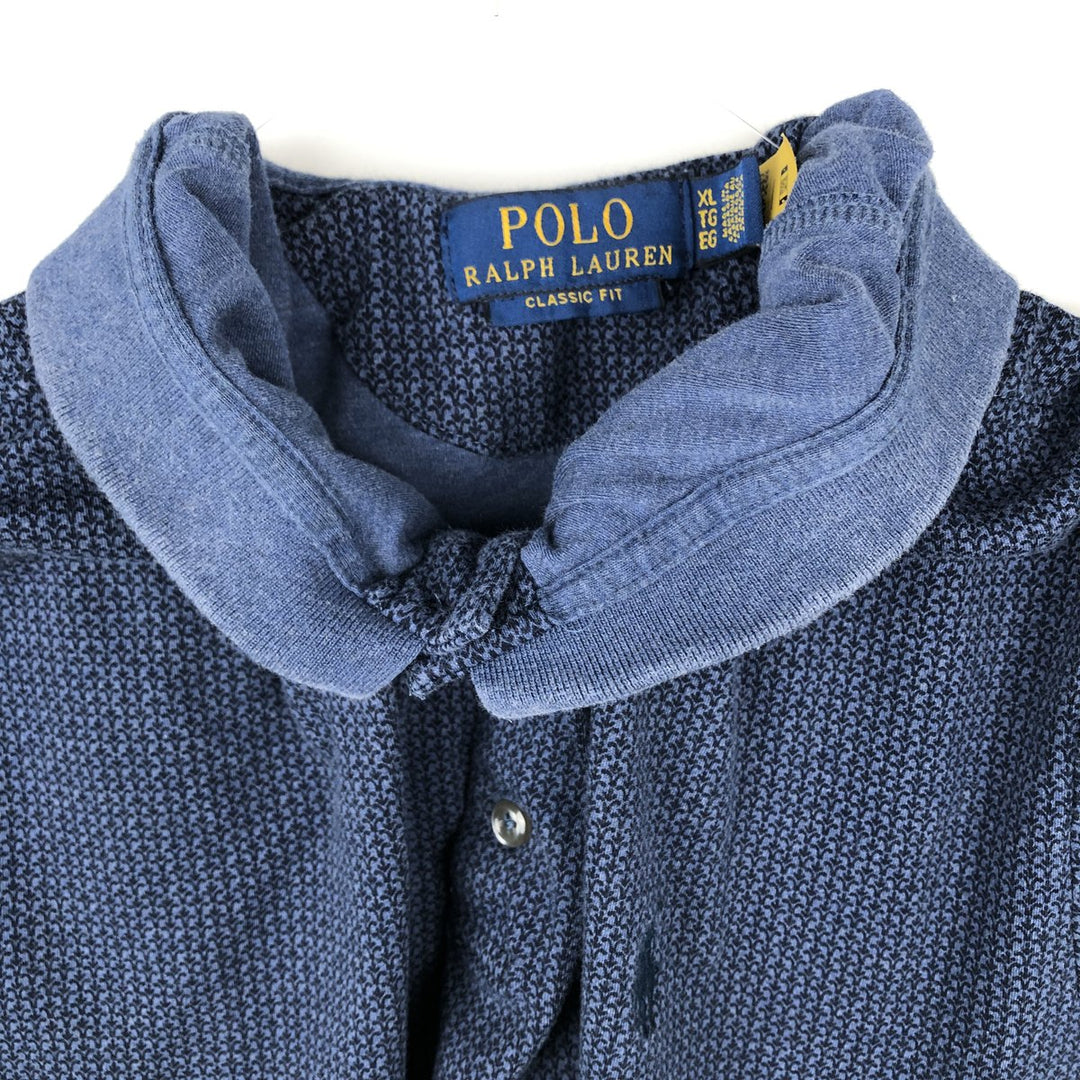 Ralph Lauren POLO RALPH LAUREN CUSTOM FIT all-over print short-sleeved polo shirt, men's size XL cotton navy blue type Vintage Second Hand