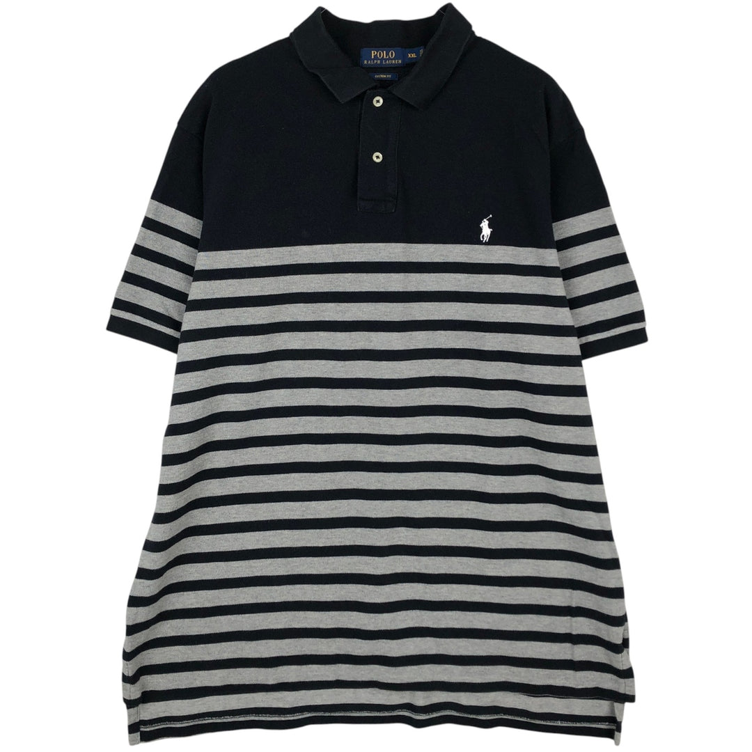 Ralph Lauren POLO RALPH LAUREN CUSTOM FIT Short-Sleeve Striped Polo Shirt, Men's Size XXL (approx.) cotton black type Vintage Second Hand