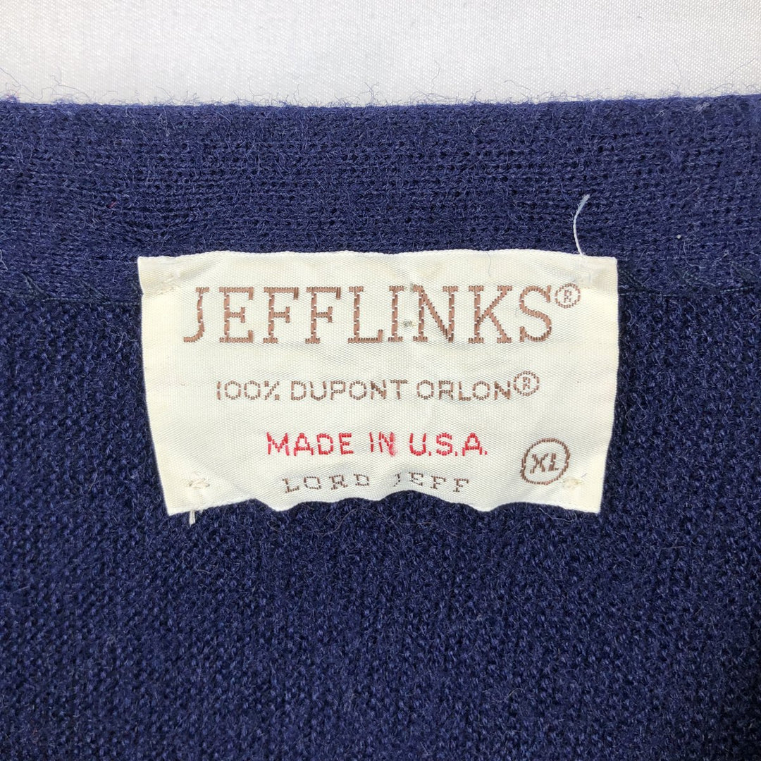 70s-80'S LORD JEFF JEFFLINKS Acrylic Knit Cardigan, Made in USA, Men's XL equivalent, Vintage acrylic navy blue type Vintage Second Hand
