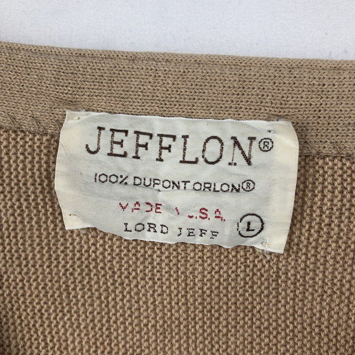 70s-80'S LORD JEFF JEFFLON Acrylic Knit Cardigan, Made in USA, Men's Size L (approx.), Vintage acrylic Beige type Vintage Second Hand