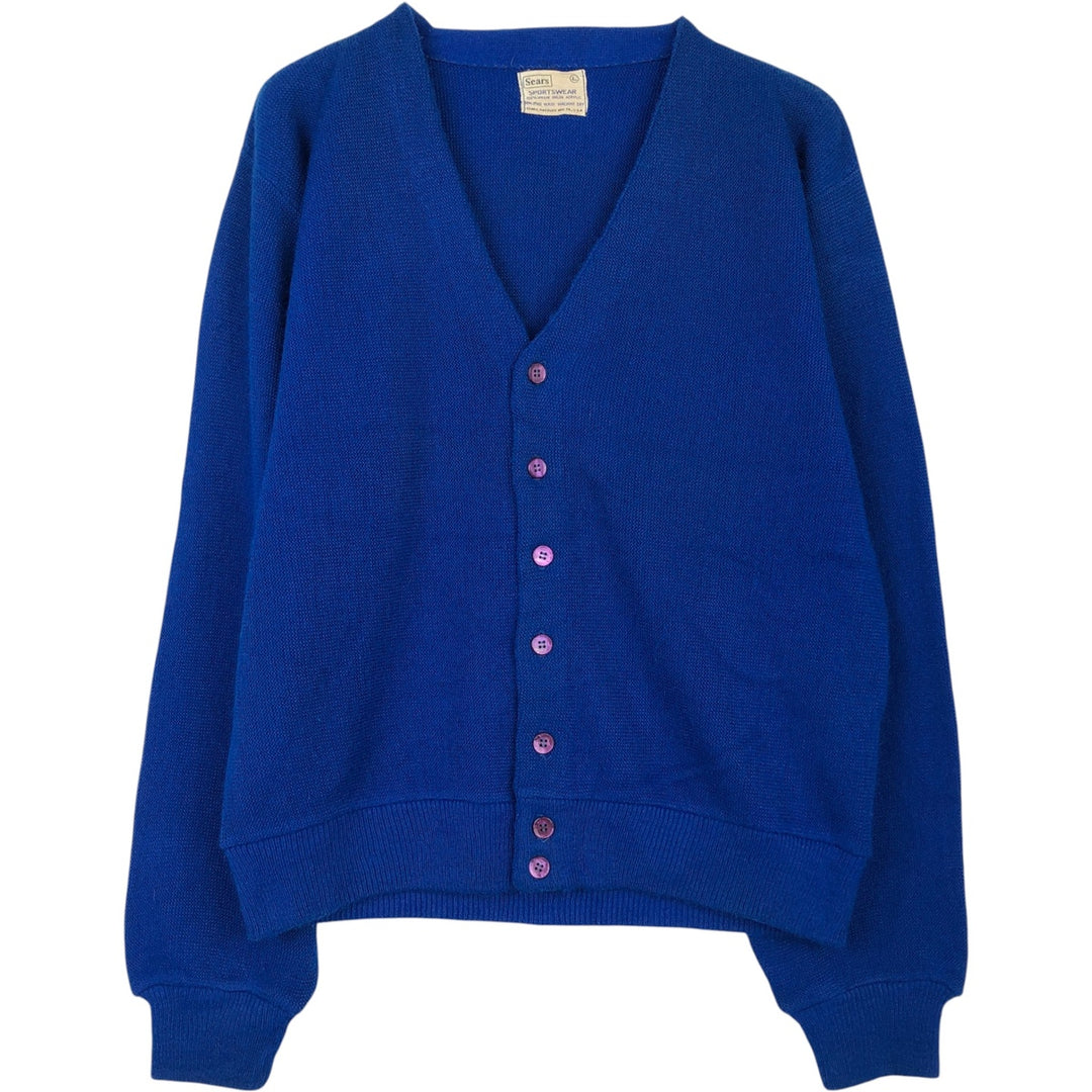 1960s-1970'S Sears Sportswear Acrylic Knit Cardigan, Men's Size L (approx.), Vintage Oron Acrylic blue type Vintage Second Hand