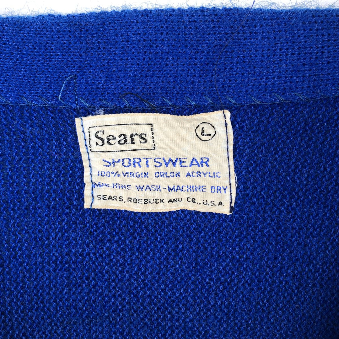 1960s-1970'S Sears Sportswear Acrylic Knit Cardigan, Men's Size L (approx.), Vintage Oron Acrylic blue type Vintage Second Hand