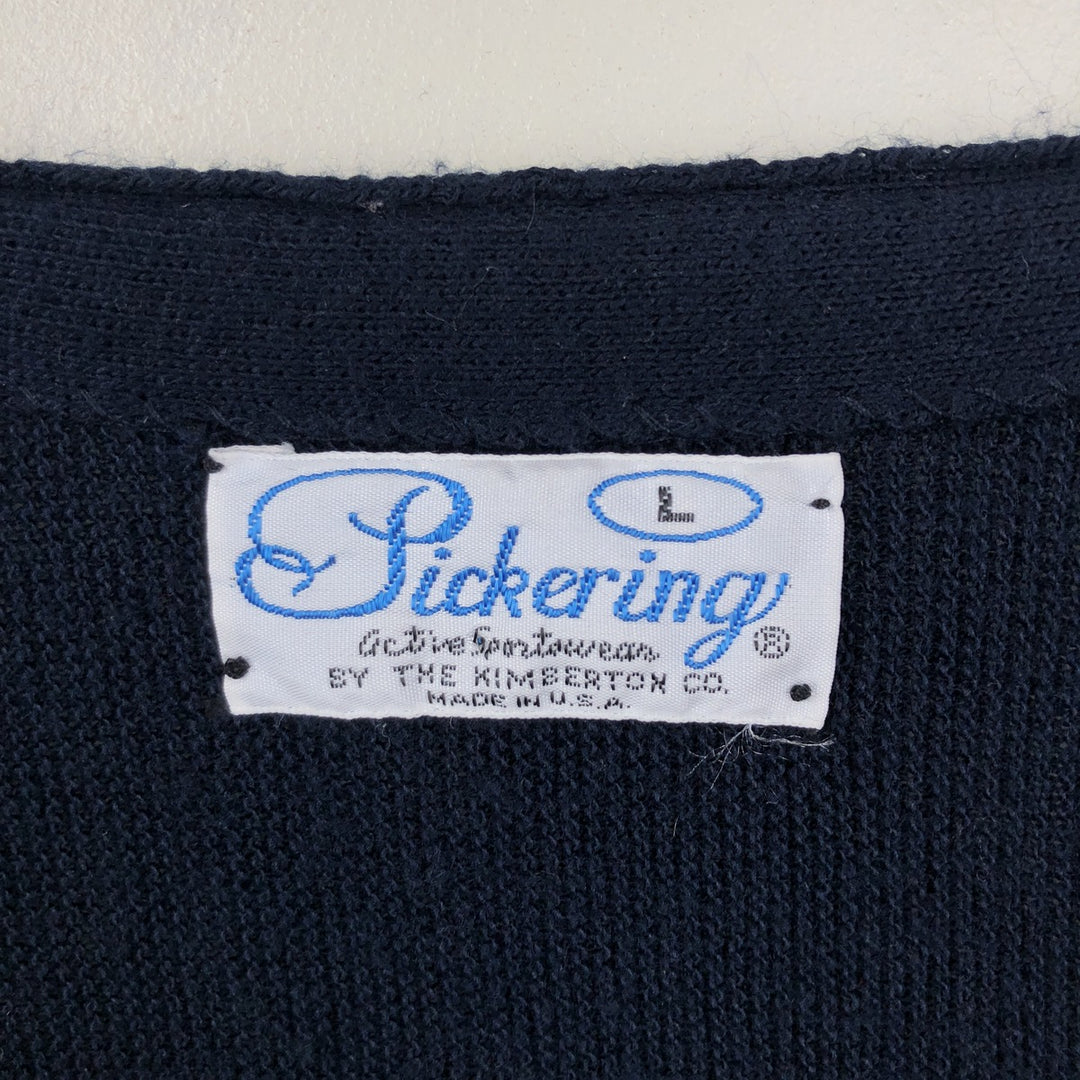 90'S PICKERING Acrylic Knit Cardigan, Made in USA, Men's Size L (approx.), Long Sleeve, Vintage acrylic navy blue type Vintage Second Hand