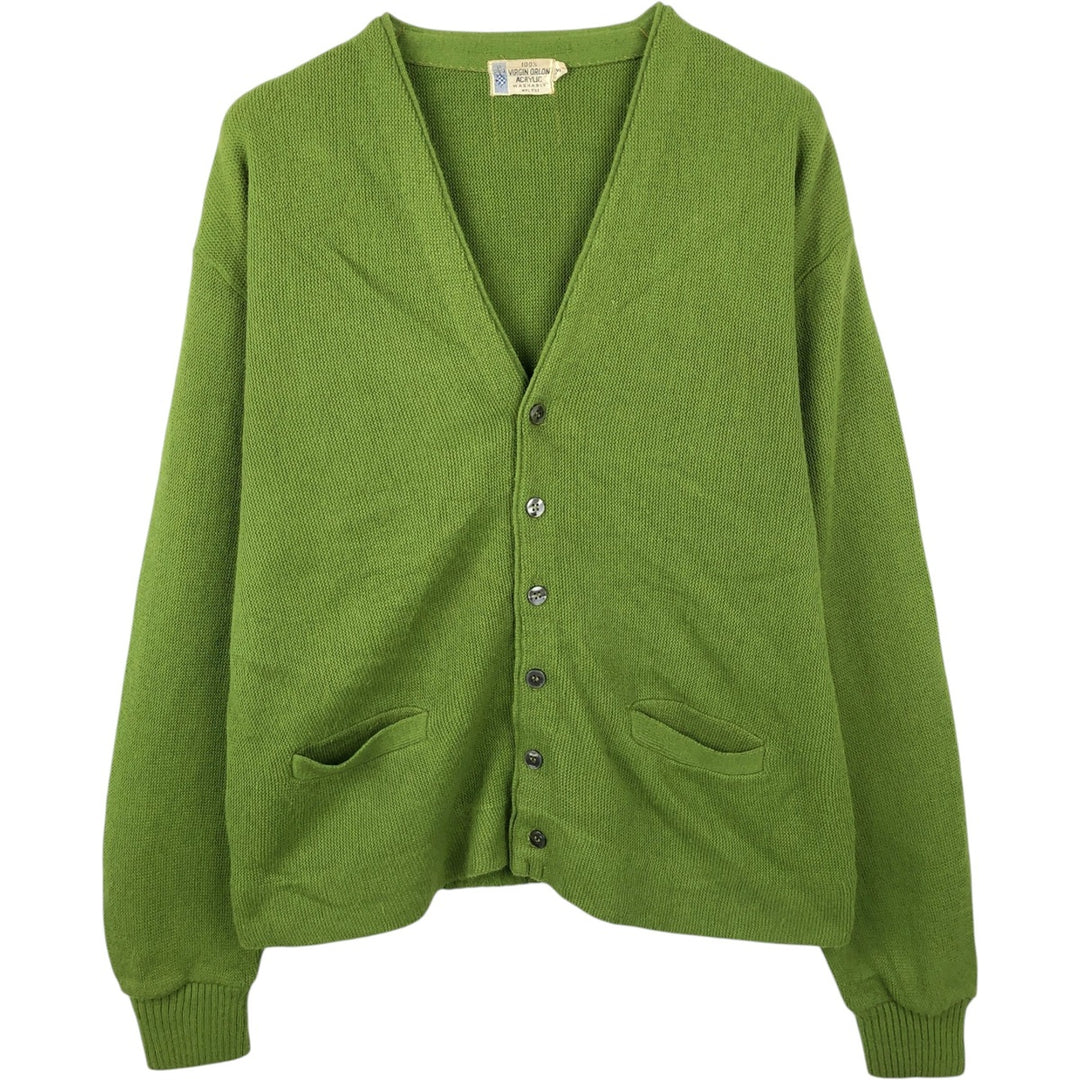 1970'S UNKNOWN Acrylic Knit Cardigan, Men's Size XL (Equivalent), Vintage acrylic green type yellow green Vintage Second Hand