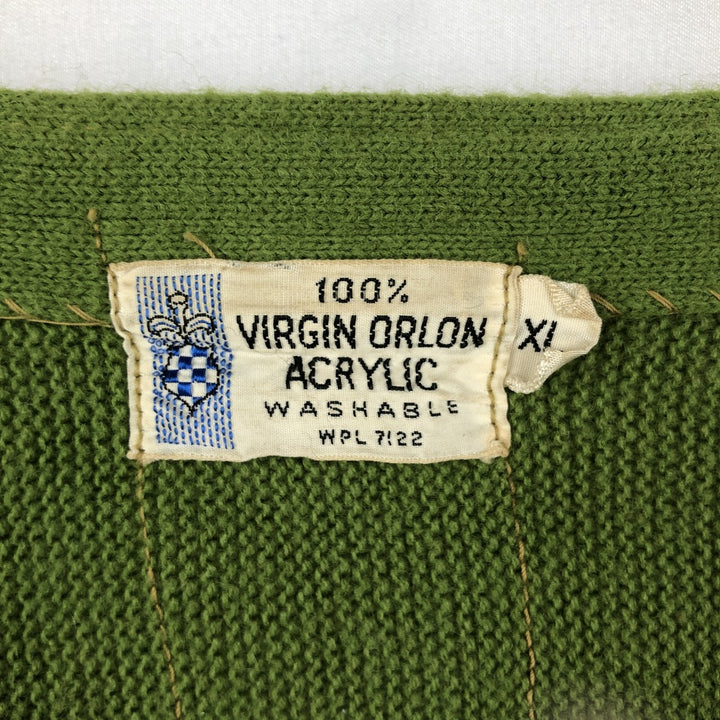1970'S UNKNOWN Acrylic Knit Cardigan, Men's Size XL (Equivalent), Vintage acrylic green type yellow green Vintage Second Hand