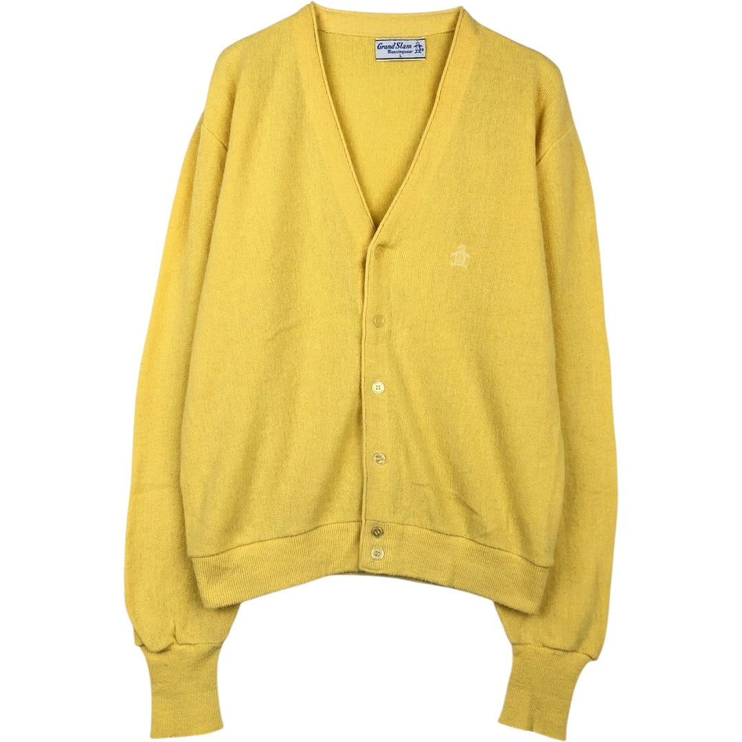 70s-80'S Grand Slam knit cardigan, men's size L equivalent, vintage. unclear yellow type Vintage Second Hand