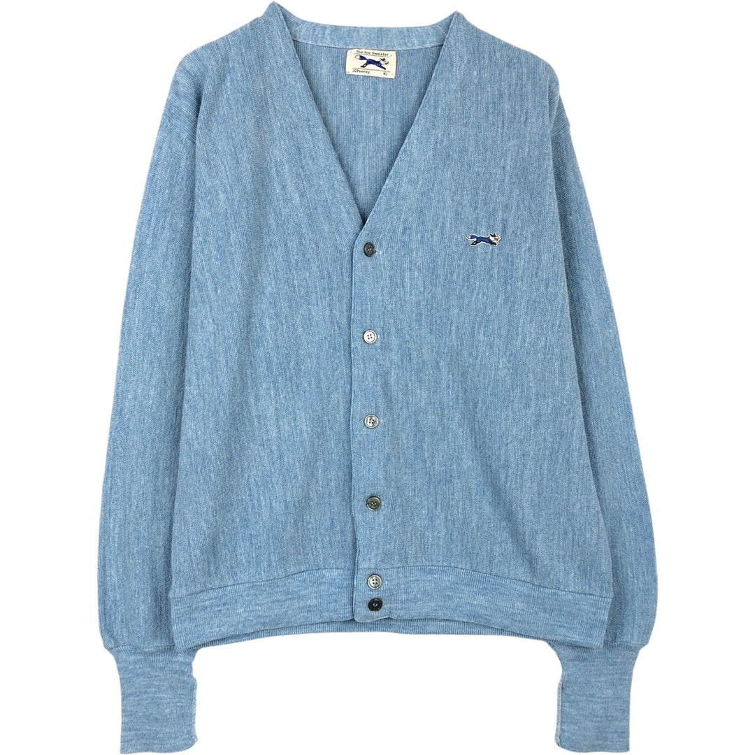 70s-80'S JCPenney THE FOX Sweater Knit Cardigan, Men's Size XL (approx.), Vintage unclear Blue type light blue Vintage Second Hand