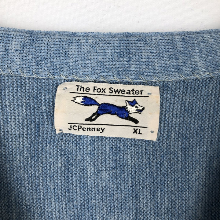 70s-80'S JCPenney THE FOX Sweater Knit Cardigan, Men's Size XL (approx.), Vintage unclear Blue type light blue Vintage Second Hand