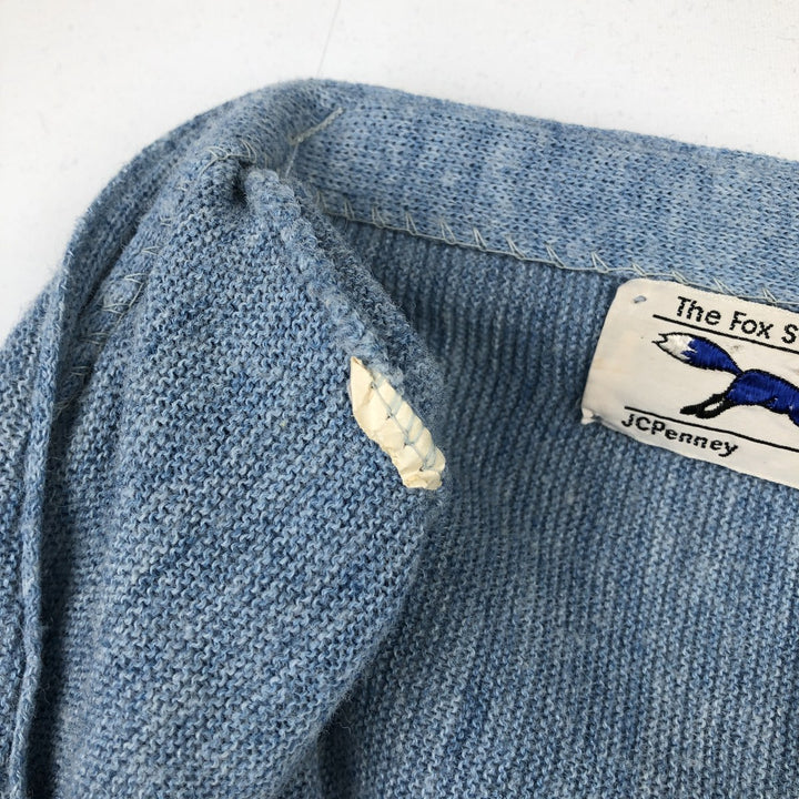 70s-80'S JCPenney THE FOX Sweater Knit Cardigan, Men's Size XL (approx.), Vintage unclear Blue type light blue Vintage Second Hand