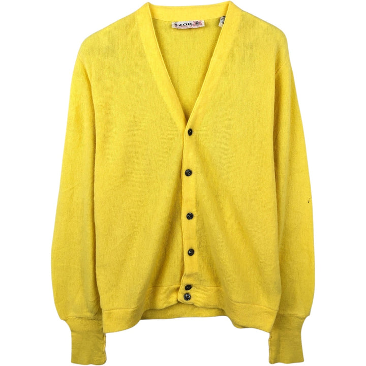 1960s-1970'S IZOD of London Acrylic Knit Cardigan, Made in USA, Men's Size M (approx.), Vintage acrylic yellow type Vintage Second Hand