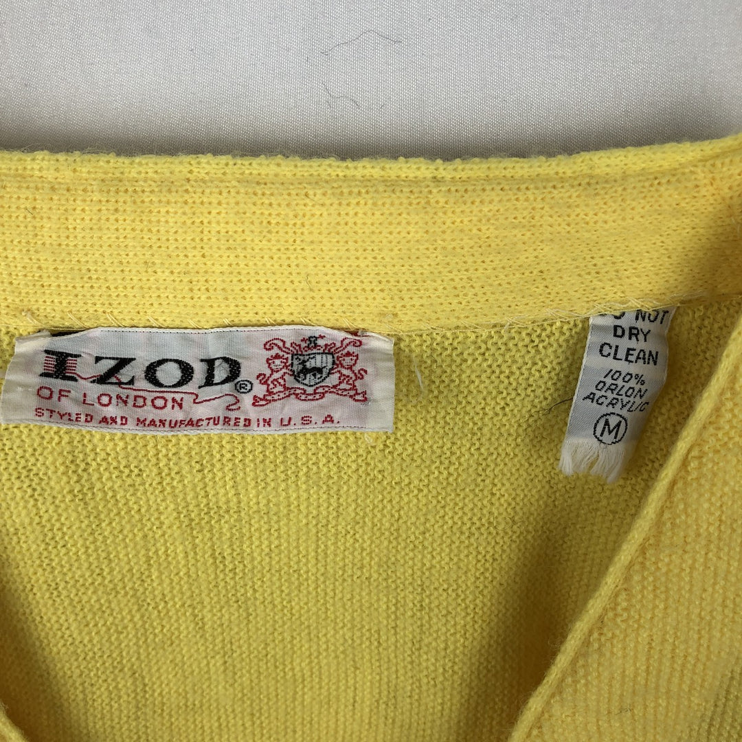 1960s-1970'S IZOD of London Acrylic Knit Cardigan, Made in USA, Men's Size M (approx.), Vintage acrylic yellow type Vintage Second Hand