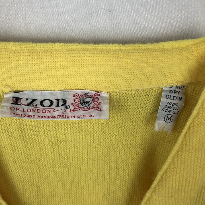 1960s-1970'S IZOD of London Acrylic Knit Cardigan, Made in USA, Men's Size M (approx.), Vintage acrylic yellow type Vintage Second Hand