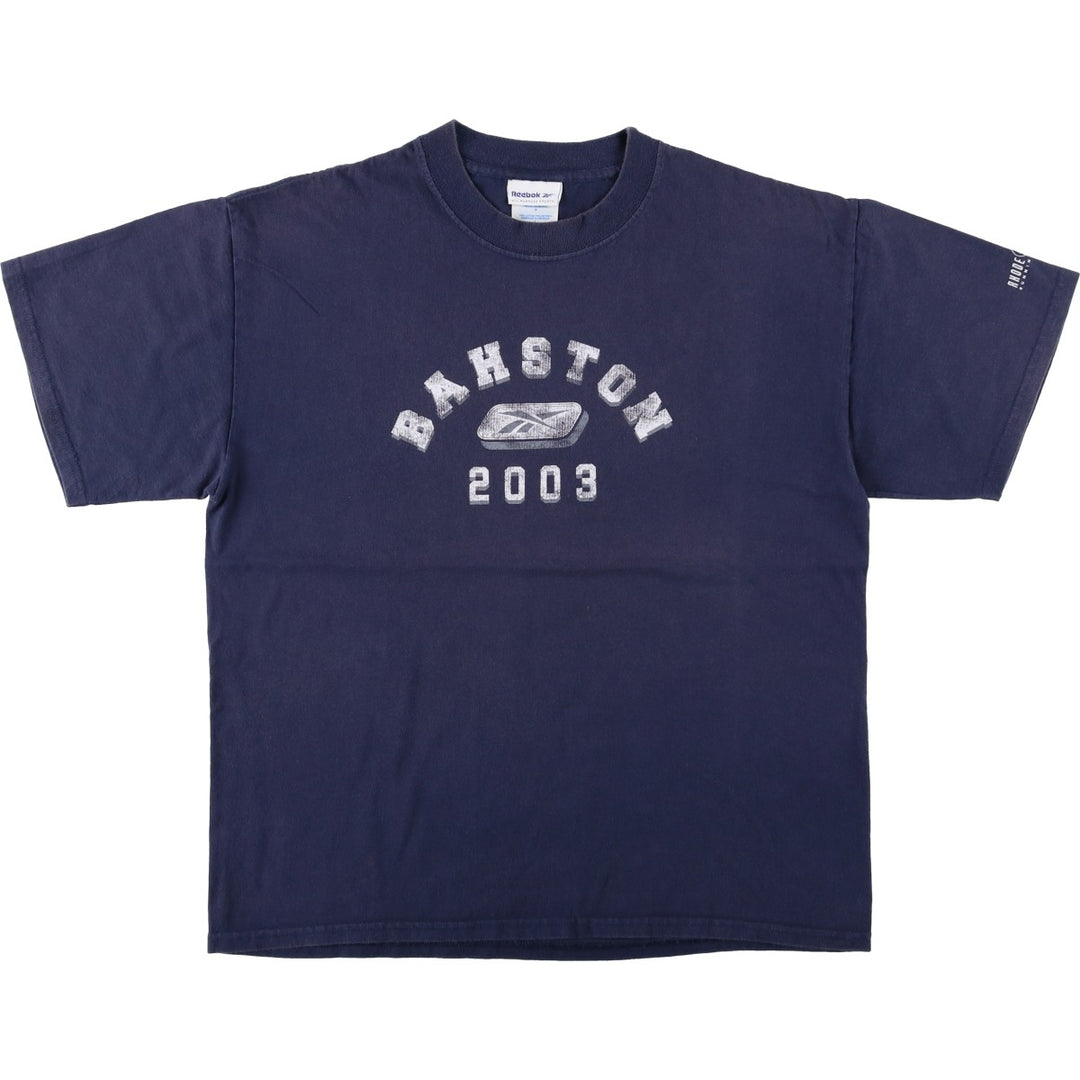 2000'S Reebok sports print T-shirt, men's size L (approx.) cotton navy blue type Vintage Second Hand