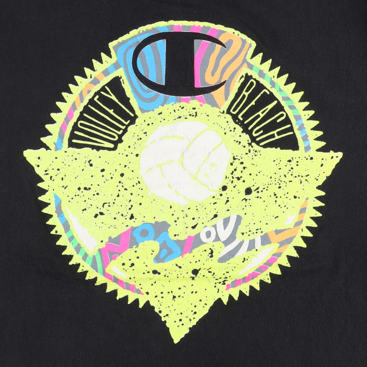 Champion sports print t-shirt, made in the USA, men's size XL. cotton black type Vintage Second Hand