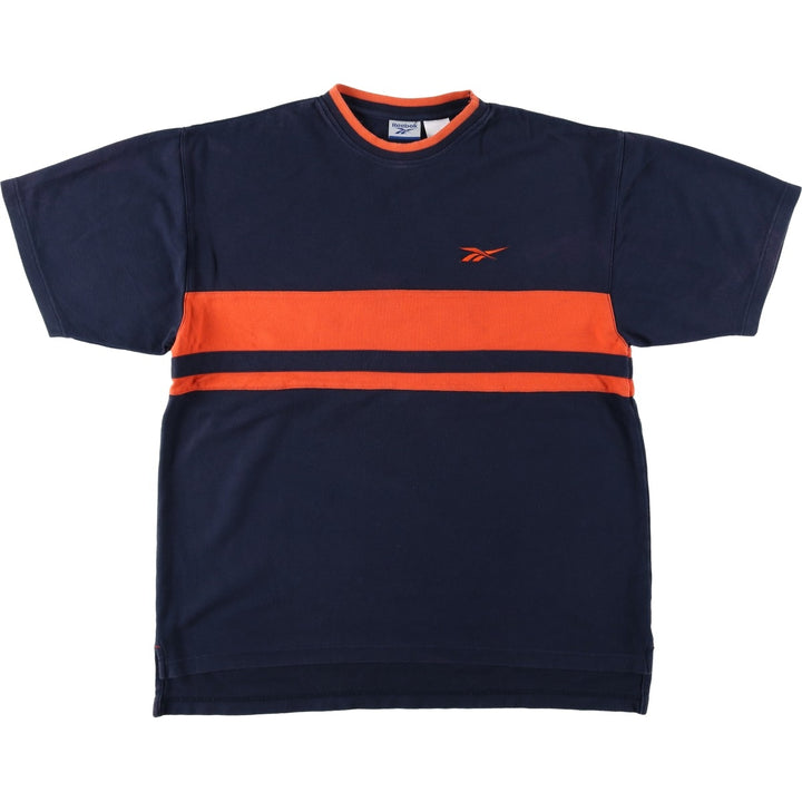 2000'S Reebok pique knit t-shirt with a single logo, men's size XL equivalent. unclear navy blue type Vintage Second Hand