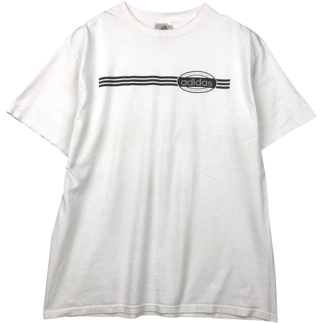 Adidas logo T-shirt, men's size M cotton white type Vintage Second Hand