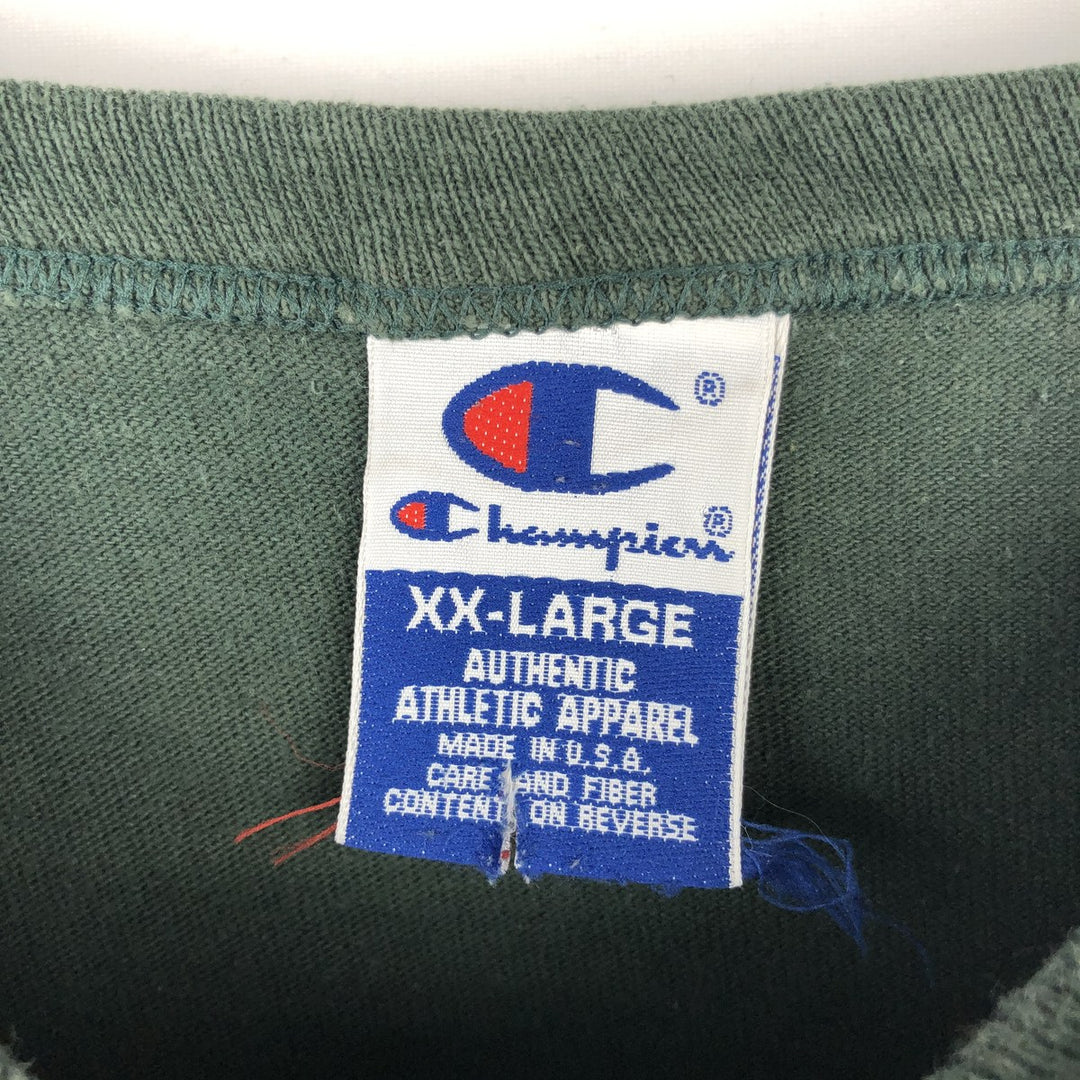 90'S Champion Authentic Athletic Apparel Logo T-Shirt, Made in USA, Men's XXL equivalent, Vintage cotton Green type dark green Vintage Second Hand