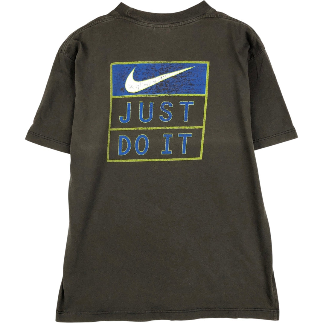 90'S Nike T-shirt with back logo print, men's size M equivalent, vintage. cotton brown type Vintage Second Hand
