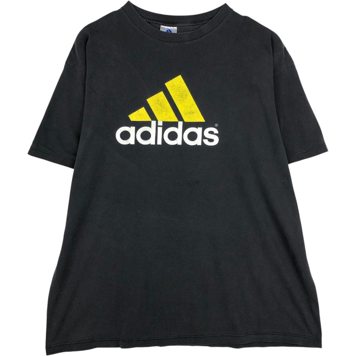 90s-era Adidas logo T-shirt, made in USA, men's size XL (approx.) cotton black type Vintage Second Hand