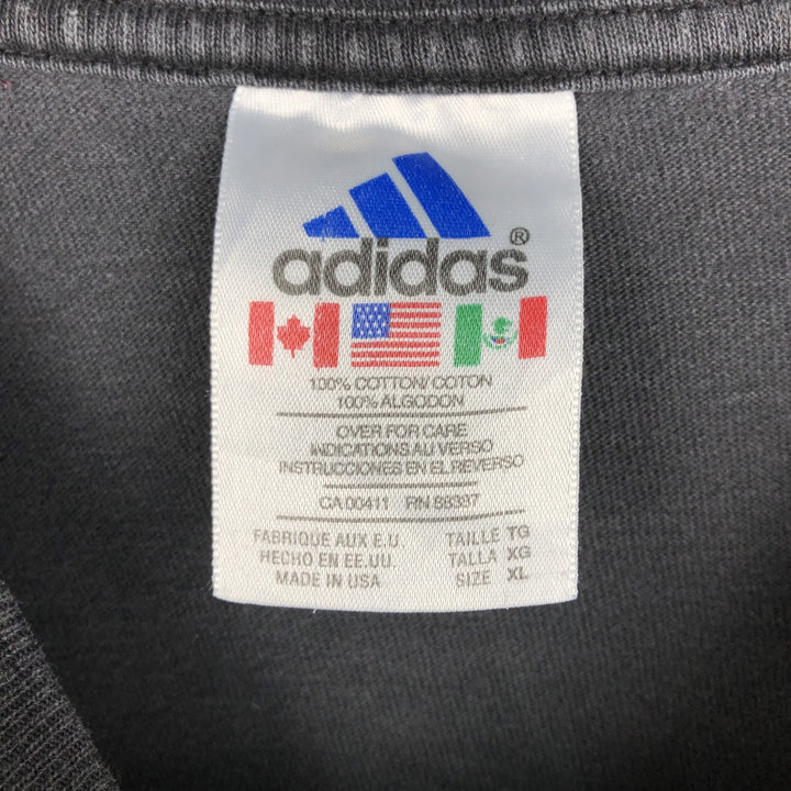 90s-era Adidas logo T-shirt, made in USA, men's size XL (approx.) cotton black type Vintage Second Hand