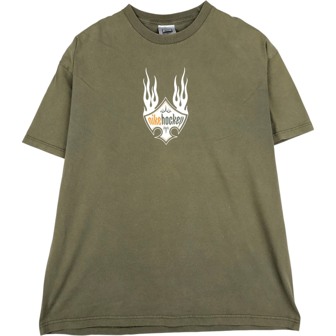 Nike HOCKEY Fire Pattern Sport Print T-Shirt, Men's Size XL (approx.) cotton Khaki type Vintage Second Hand