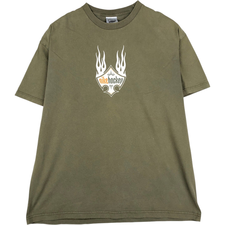 Nike HOCKEY Fire Pattern Sport Print T-Shirt, Men's Size XL (approx.) cotton Khaki type Vintage Second Hand
