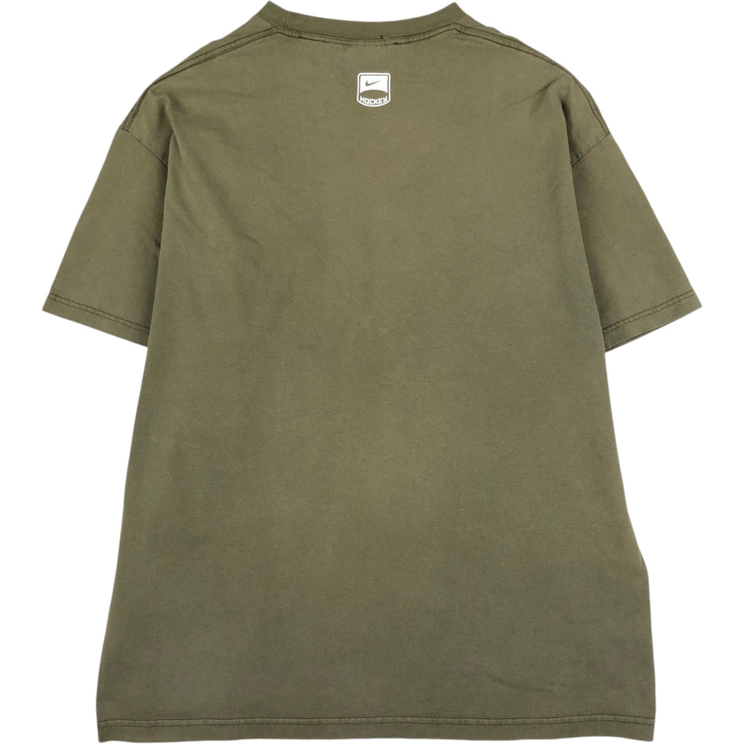 Nike HOCKEY Fire Pattern Sport Print T-Shirt, Men's Size XL (approx.) cotton Khaki type Vintage Second Hand