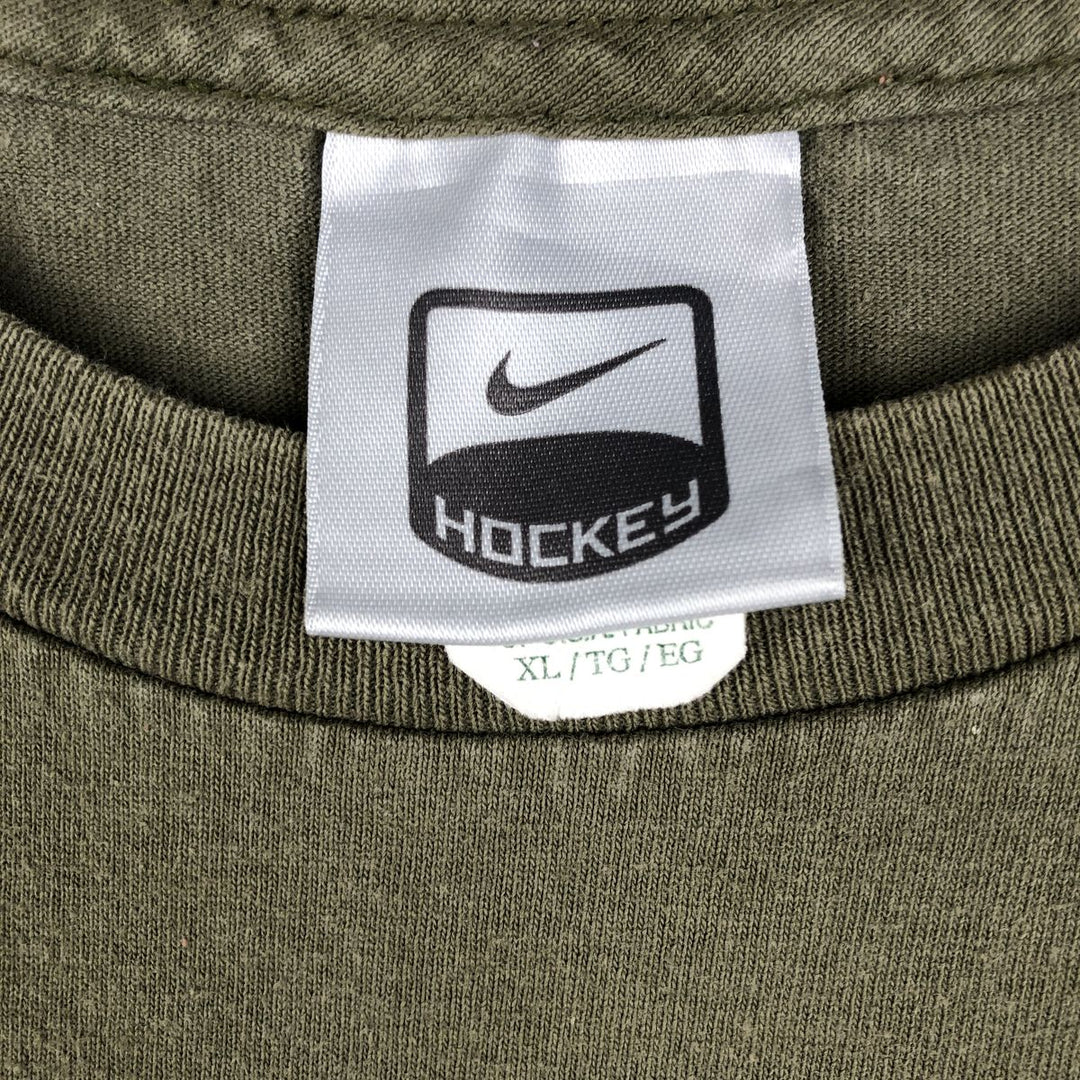 Nike HOCKEY Fire Pattern Sport Print T-Shirt, Men's Size XL (approx.) cotton Khaki type Vintage Second Hand