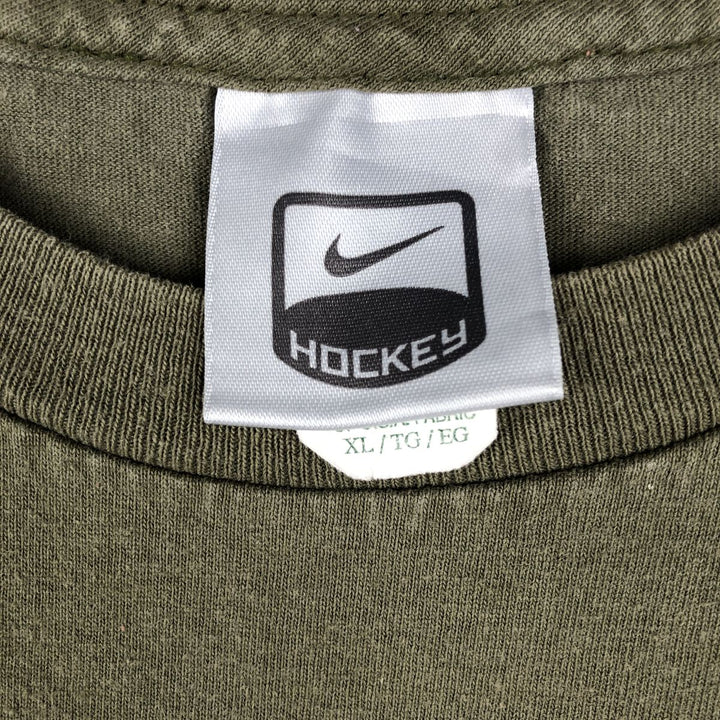 Nike HOCKEY Fire Pattern Sport Print T-Shirt, Men's Size XL (approx.) cotton Khaki type Vintage Second Hand