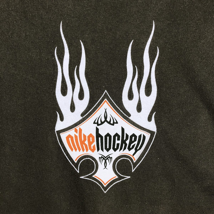 Nike HOCKEY Fire Pattern Sport Print T-Shirt, Men's Size XL (approx.) cotton Khaki type Vintage Second Hand
