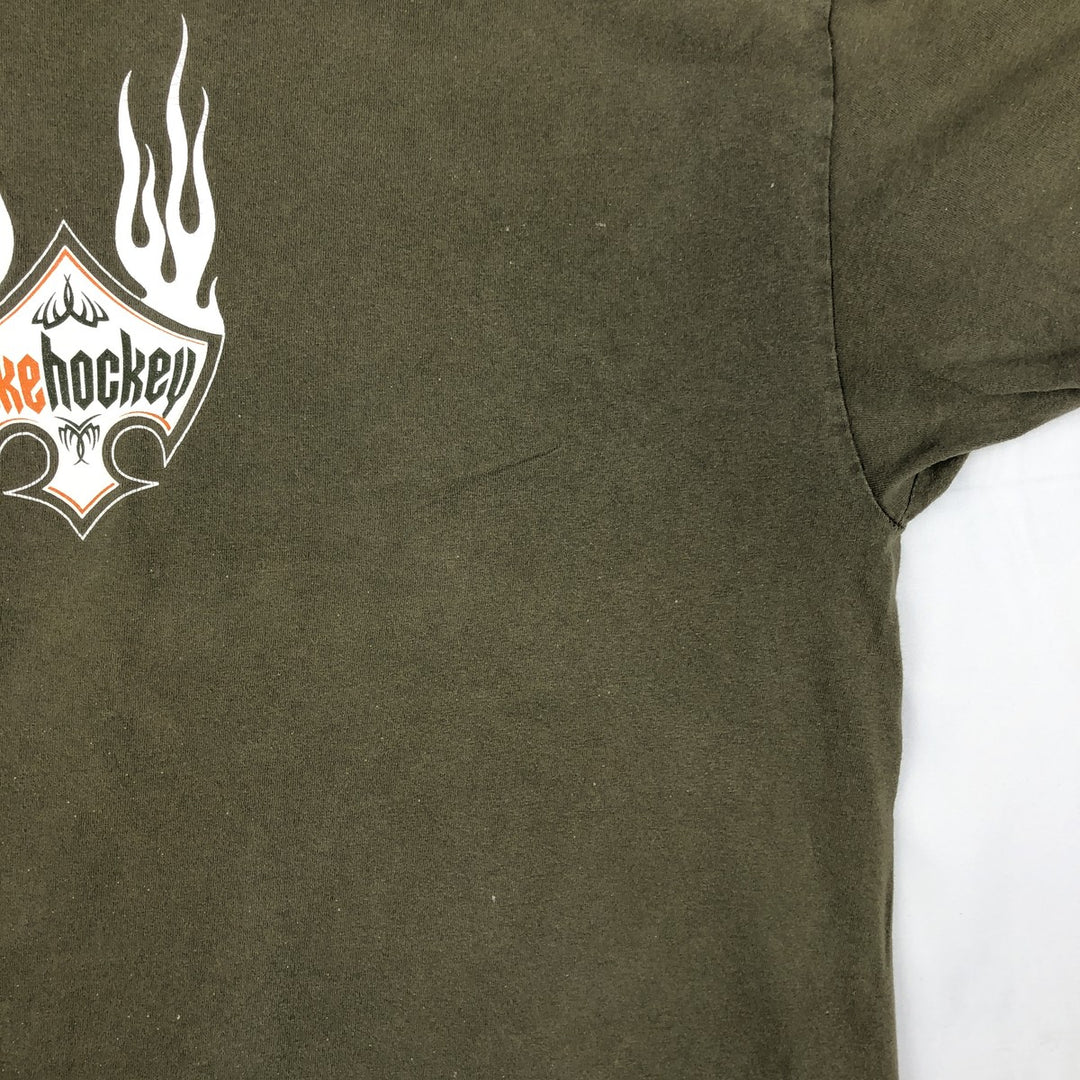 Nike HOCKEY Fire Pattern Sport Print T-Shirt, Men's Size XL (approx.) cotton Khaki type Vintage Second Hand