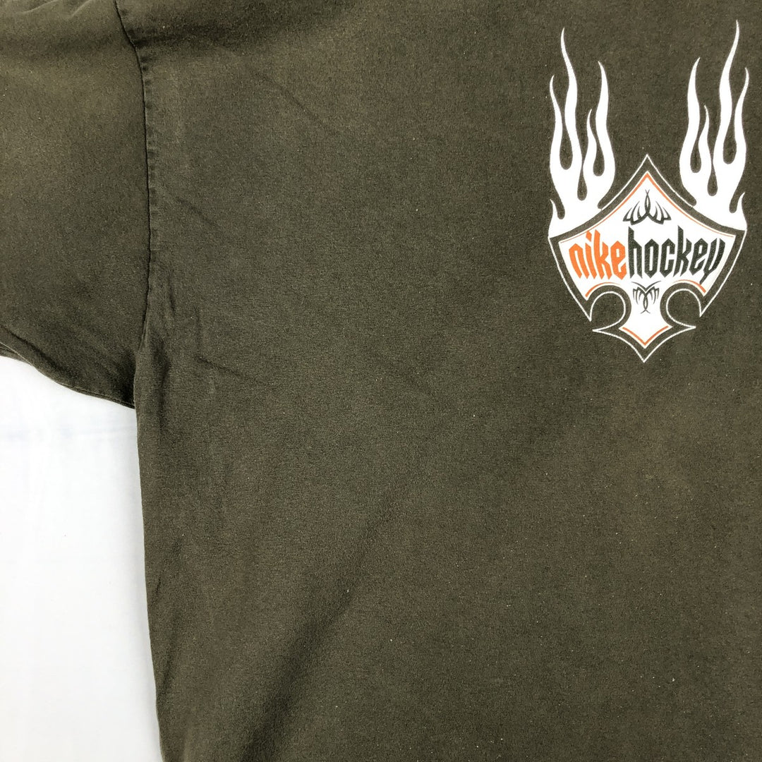 Nike HOCKEY Fire Pattern Sport Print T-Shirt, Men's Size XL (approx.) cotton Khaki type Vintage Second Hand
