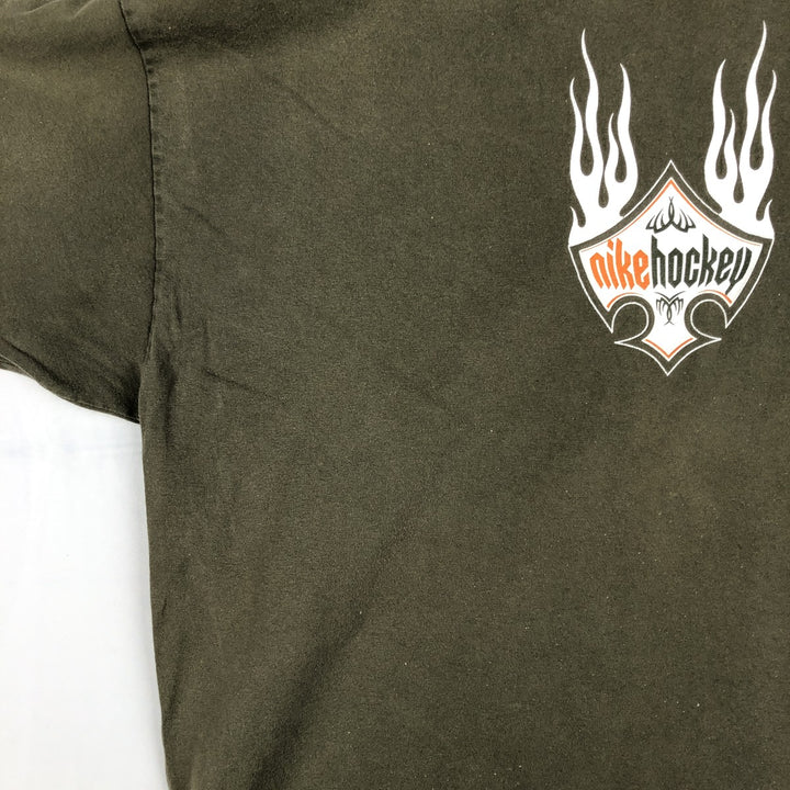 Nike HOCKEY Fire Pattern Sport Print T-Shirt, Men's Size XL (approx.) cotton Khaki type Vintage Second Hand
