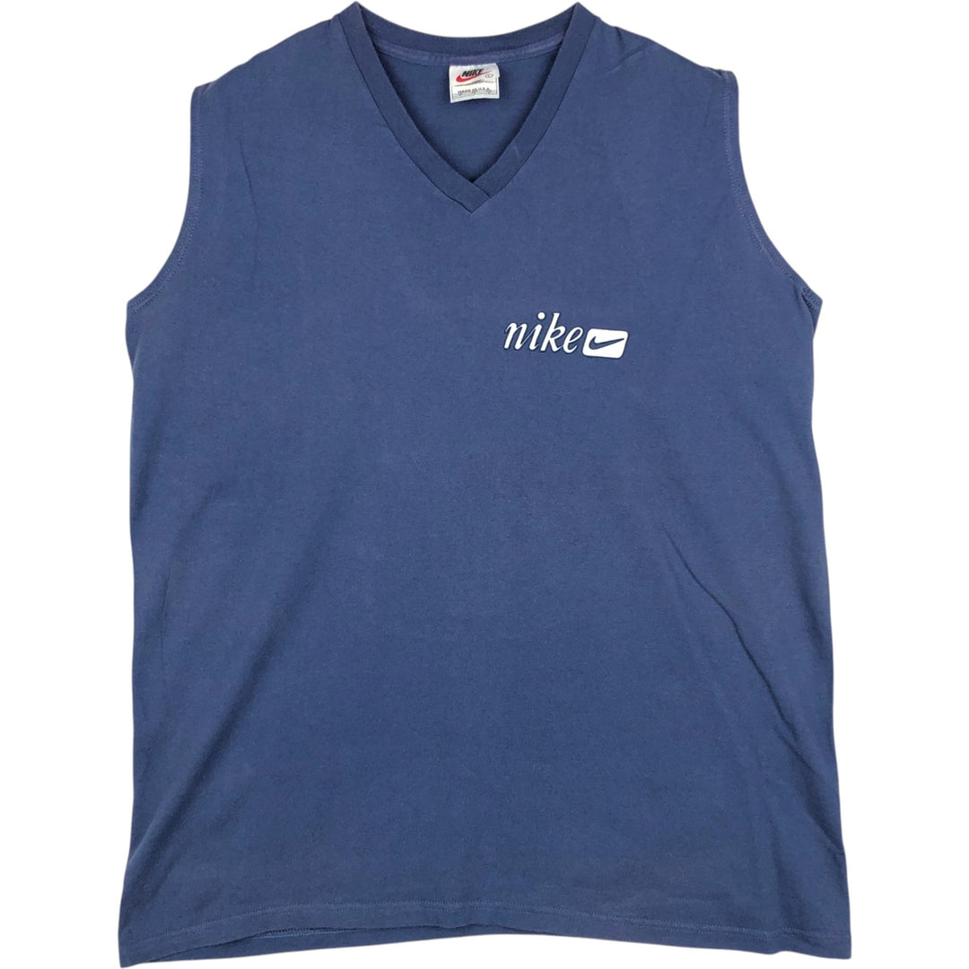 90s-era Nike V-neck sleeveless t-shirt, made in USA, men's size L equivalent, vintage. cotton navy blue type Vintage Second Hand
