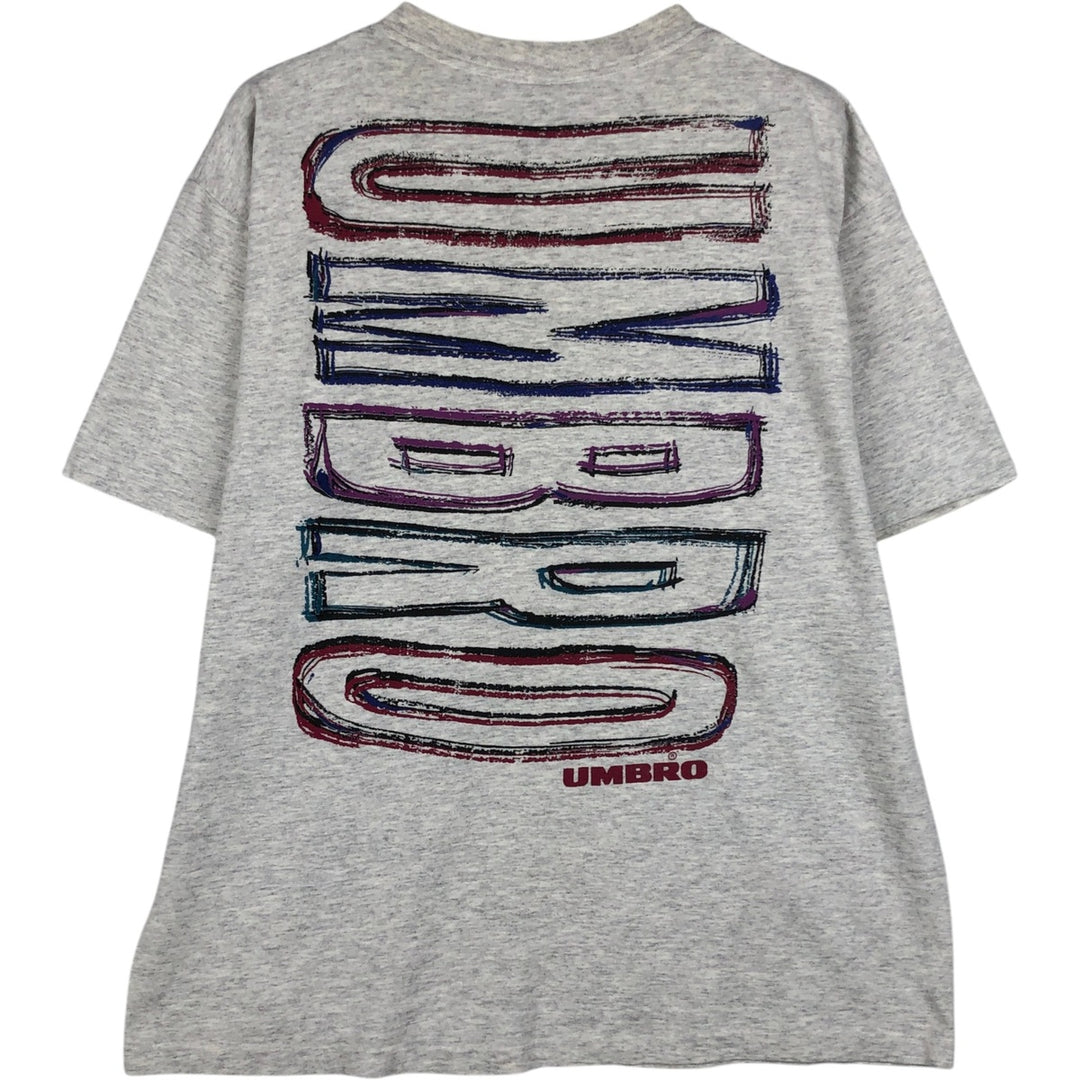 90'S Umbro Blue Tag Logo Print T-Shirt, Made in USA, Men's Size L (Equivalent), Vintage cotton gray type Vintage Second Hand