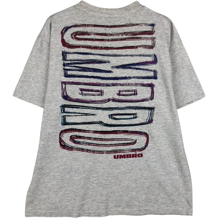 90'S Umbro Blue Tag Logo Print T-Shirt, Made in USA, Men's Size L (Equivalent), Vintage cotton gray type Vintage Second Hand