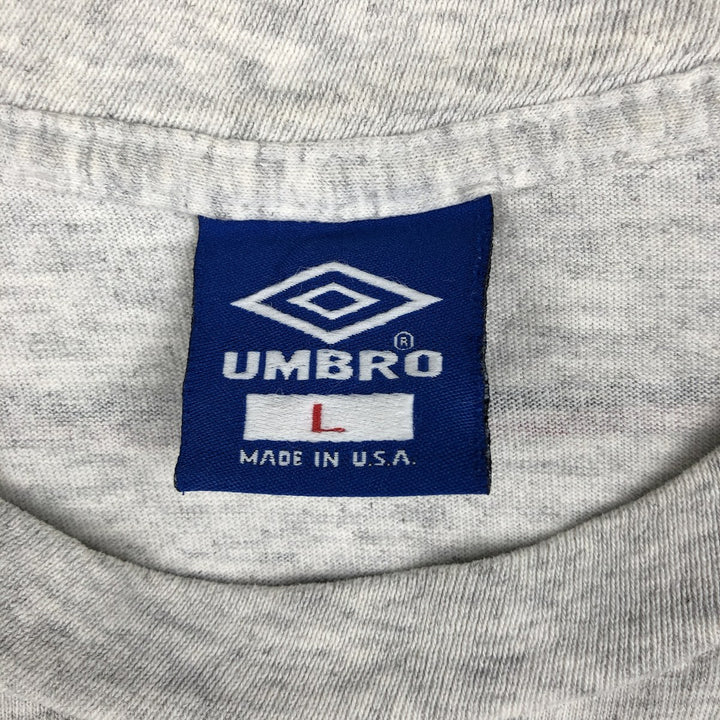 90'S Umbro Blue Tag Logo Print T-Shirt, Made in USA, Men's Size L (Equivalent), Vintage cotton gray type Vintage Second Hand