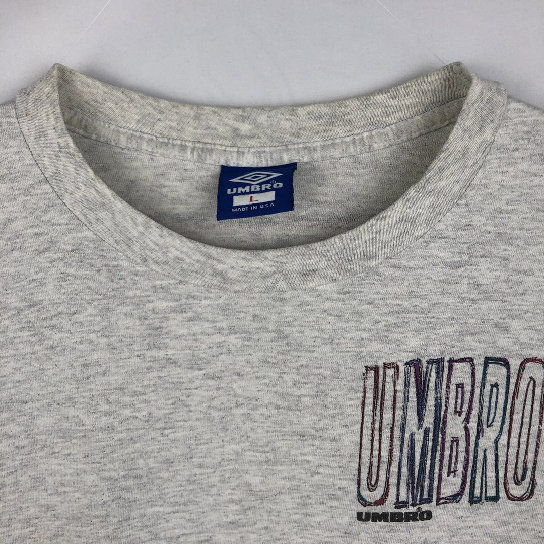 90'S Umbro Blue Tag Logo Print T-Shirt, Made in USA, Men's Size L (Equivalent), Vintage cotton gray type Vintage Second Hand
