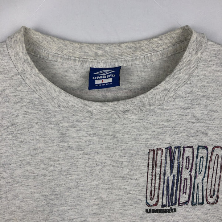 90'S Umbro Blue Tag Logo Print T-Shirt, Made in USA, Men's Size L (Equivalent), Vintage cotton gray type Vintage Second Hand