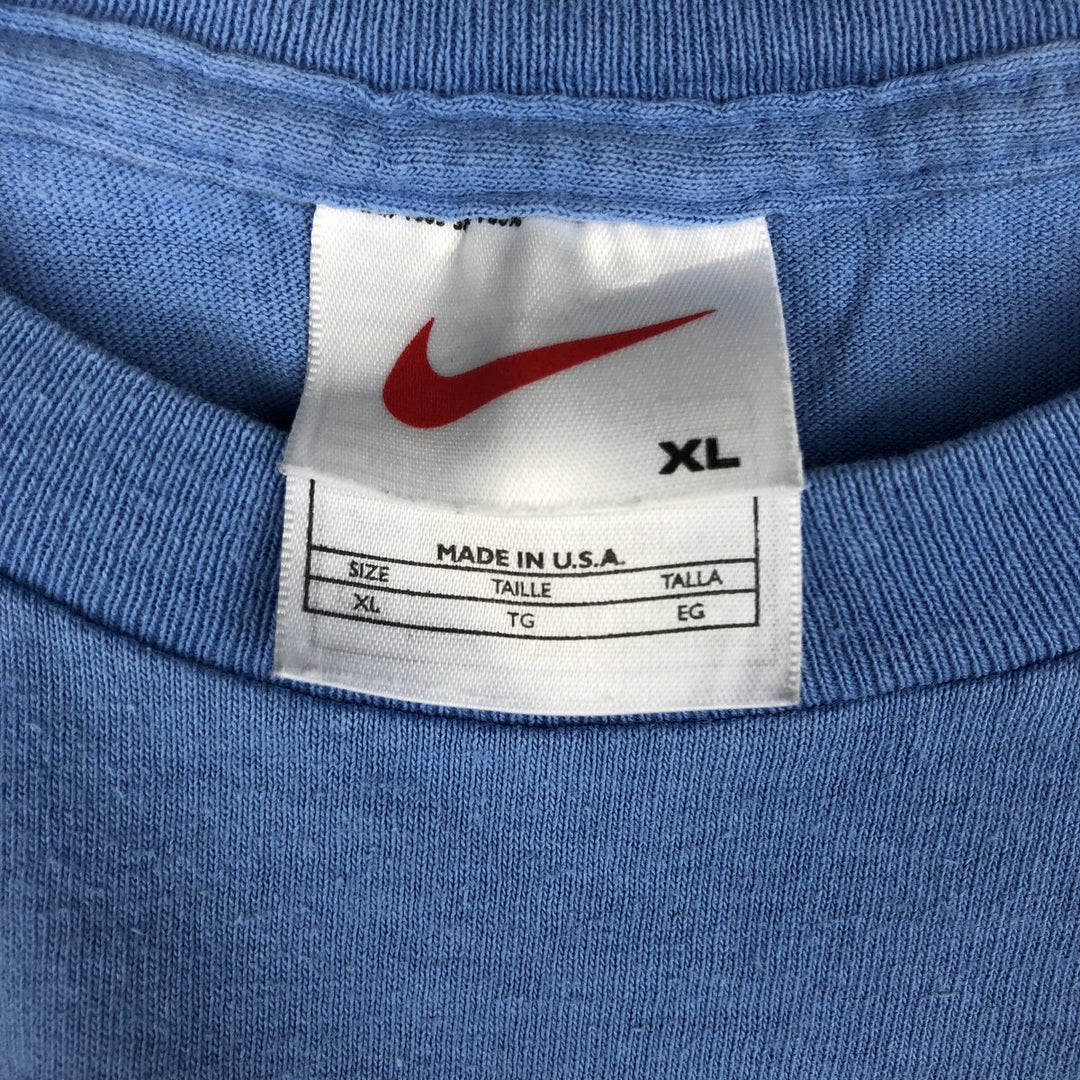 Nike logo print T-shirt, made in USA, men's size XL. cotton blue type Vintage Second Hand