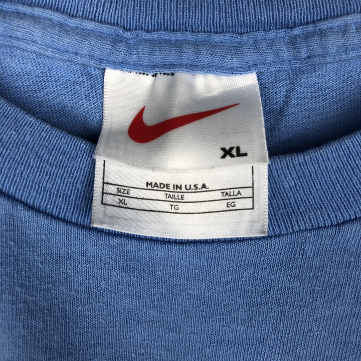 Nike logo print T-shirt, made in USA, men's size XL. cotton blue type Vintage Second Hand