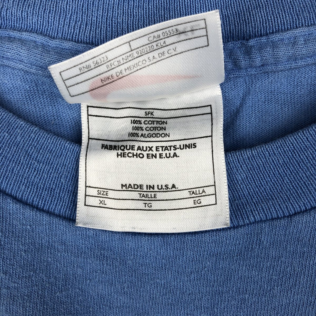 Nike logo print T-shirt, made in USA, men's size XL. cotton blue type Vintage Second Hand