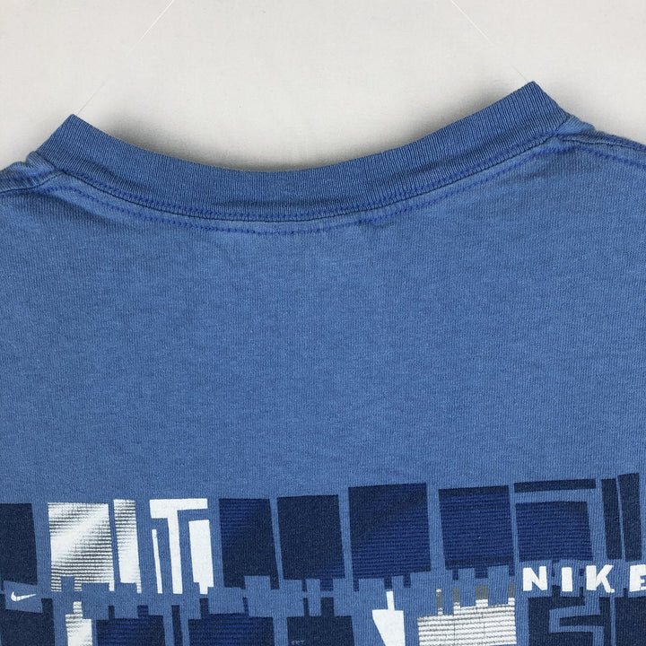 Nike logo print T-shirt, made in USA, men's size XL. cotton blue type Vintage Second Hand
