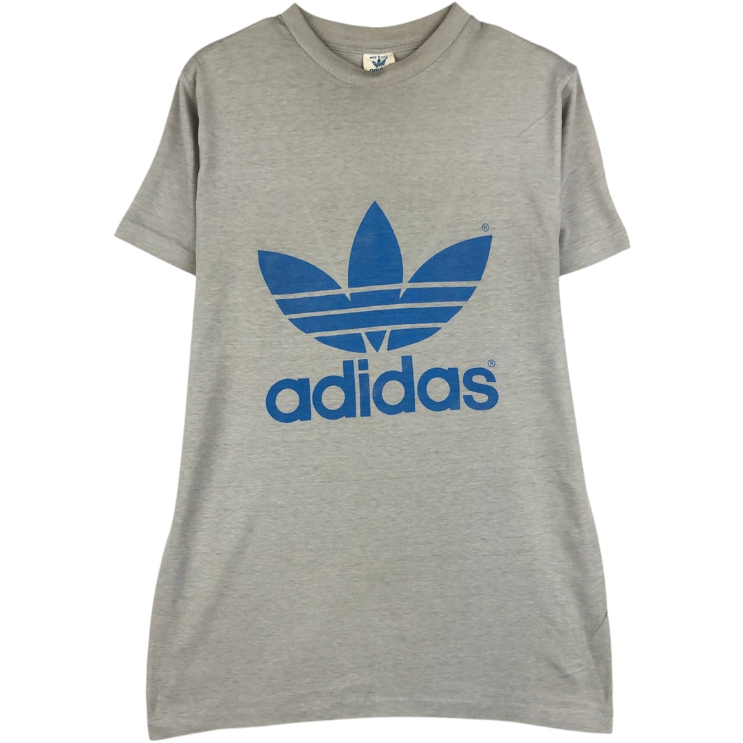 80'S Adidas logo t-shirt, made in USA, men's size M (approx.), crew neck, vintage. polyester gray type Vintage Second Hand