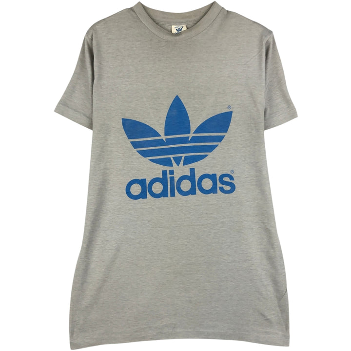 80'S Adidas logo t-shirt, made in USA, men's size M (approx.), crew neck, vintage. polyester gray type Vintage Second Hand