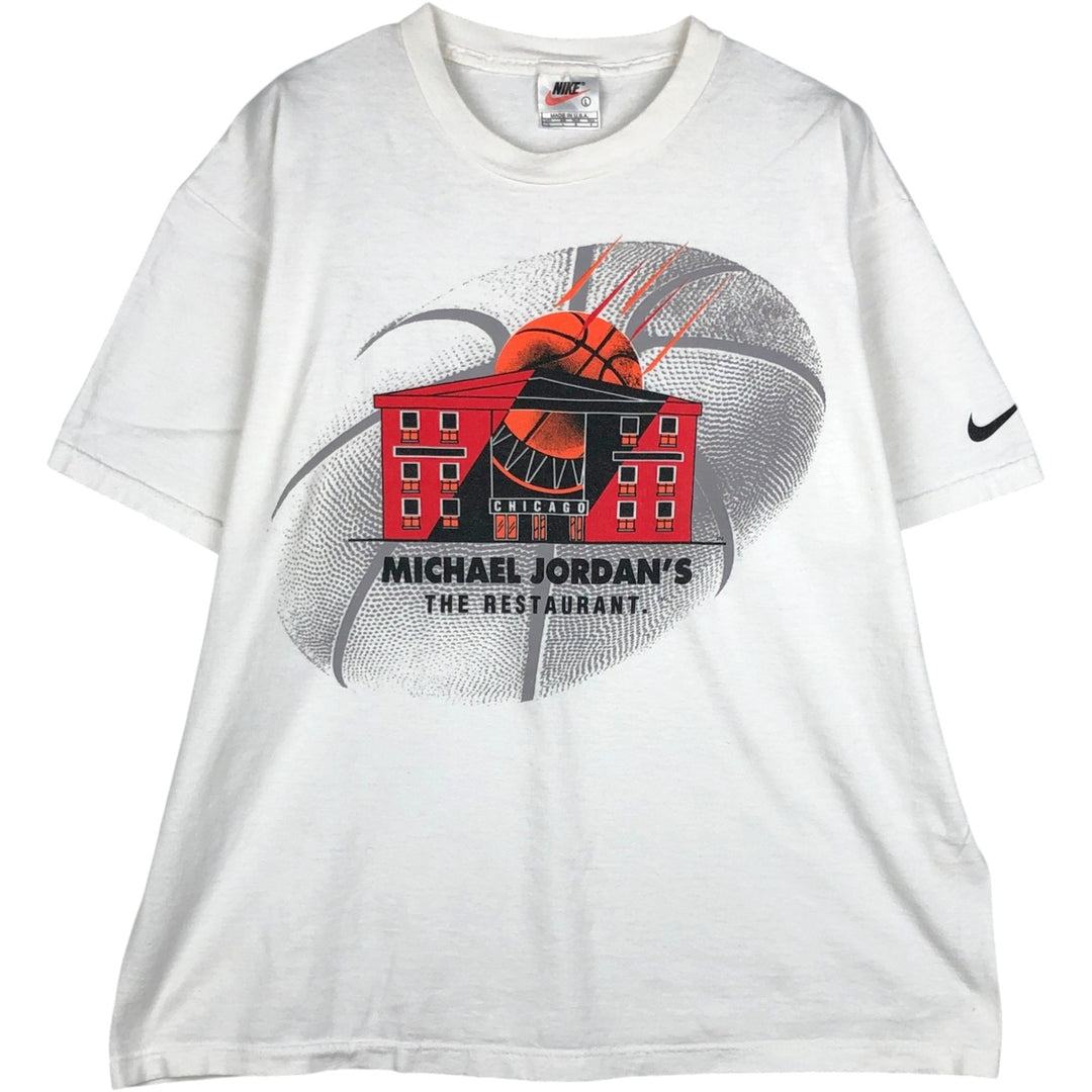 90'S Nike Michael Jordan Restaurant Sports Print T-Shirt, Made in USA, Men's Size L cotton white type Vintage Second Hand