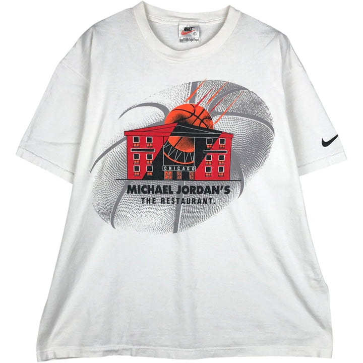 90'S Nike Michael Jordan Restaurant Sports Print T-Shirt, Made in USA, Men's Size L cotton white type Vintage Second Hand