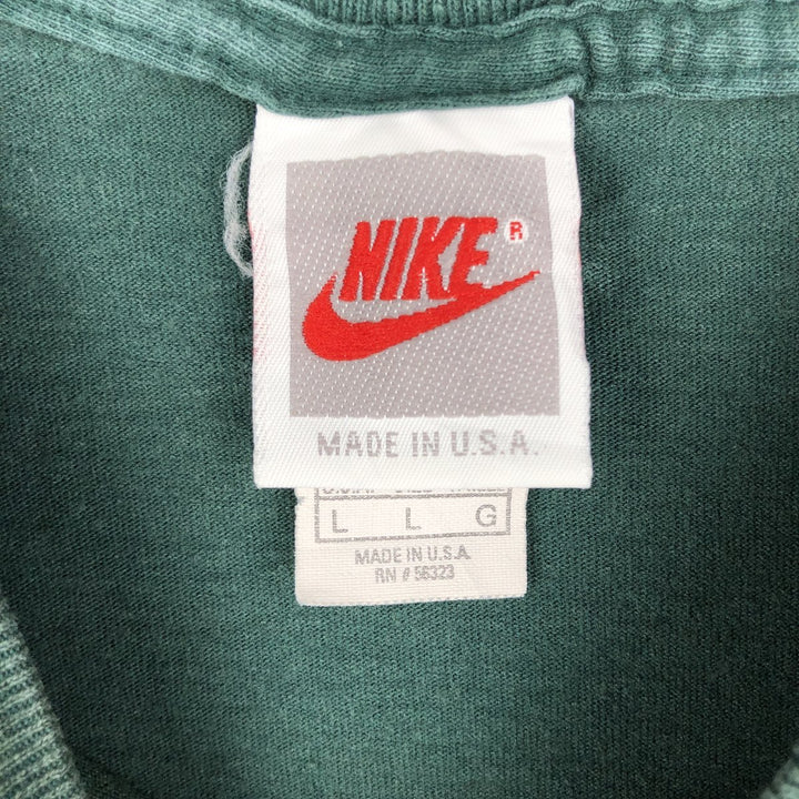 90'S Nike Silver Tag Logo T-Shirt, Made in USA, Men's Size L (approx.), Vintage cotton Green type dark green Vintage Second Hand