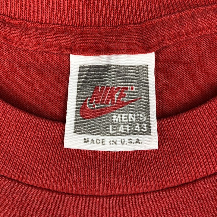 90'S Nike Silver Tag Sports Print T-Shirt Made in USA Men's L Size Vintage polyester red type Vintage Second Hand